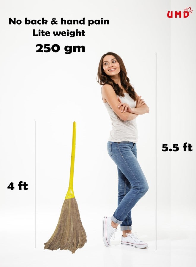 UMD Pack of 2 pcs Natural Grass Broom, Ultra Lightweight 250g, Long Handle 4ft, Low Dust, Pain-Free Grip, Superior Debris Capture (2) - Image 3